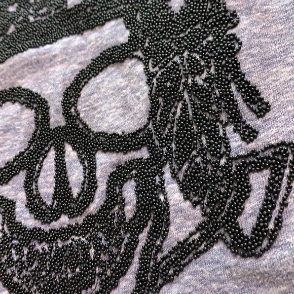 Clas-sic USA beaded skull sleeveless fringe tee blue tank top size small - Picture 7 of 7